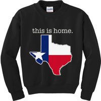 Texas This Is Home with State Outline and Texas Flag Kids Sweatshirt