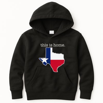 Texas This Is Home with State Outline and Texas Flag Kids Hoodie
