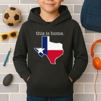 Texas This Is Home with State Outline and Texas Flag Kids Hoodie