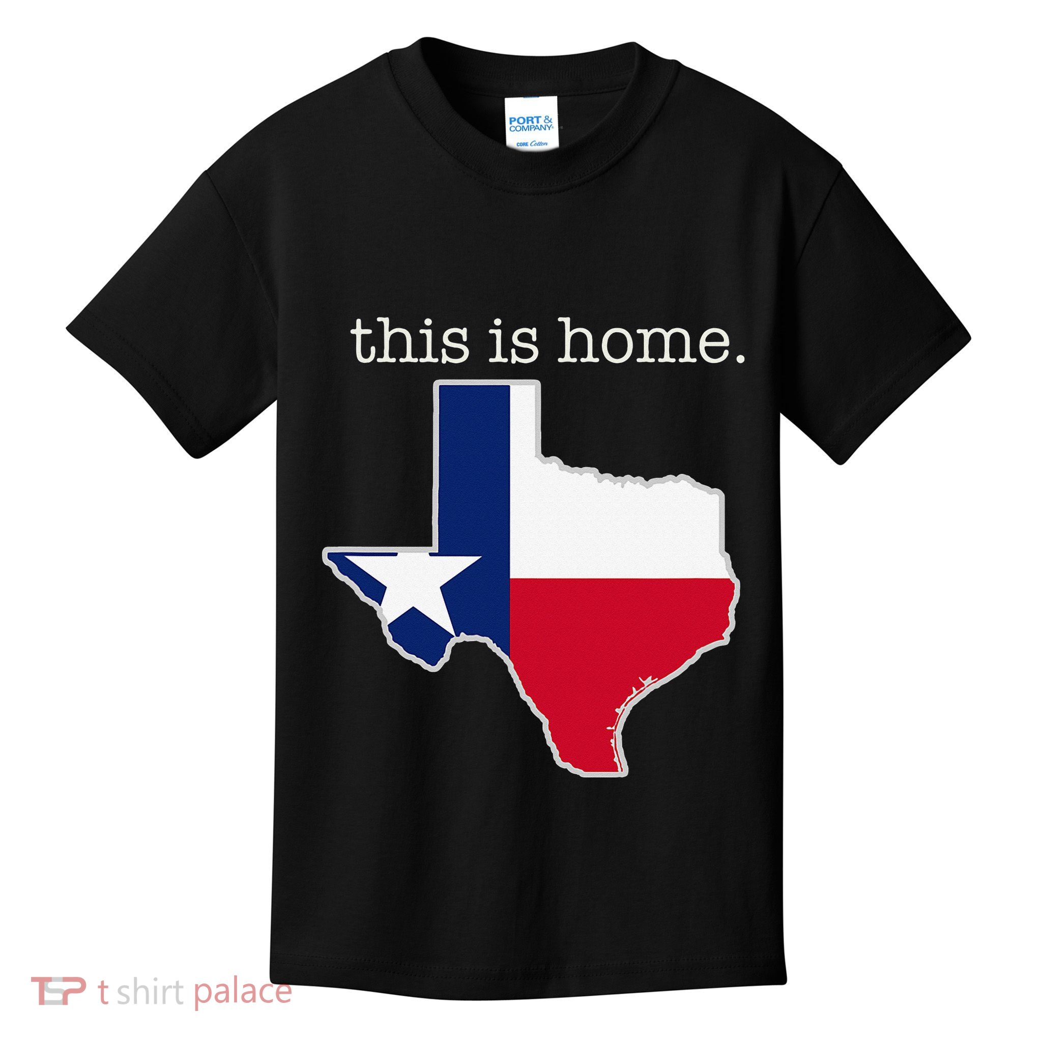 Texas This Is Home with State Outline and Texas Flag Kids T-Shirt