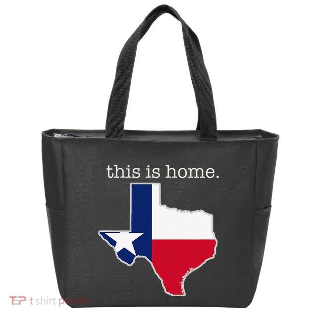 Texas This Is Home with State Outline and Texas Flag Zip Tote Bag