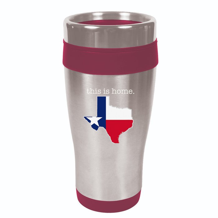 Texas This Is Home with State Outline and Texas Flag 16oz Travel Tumbler