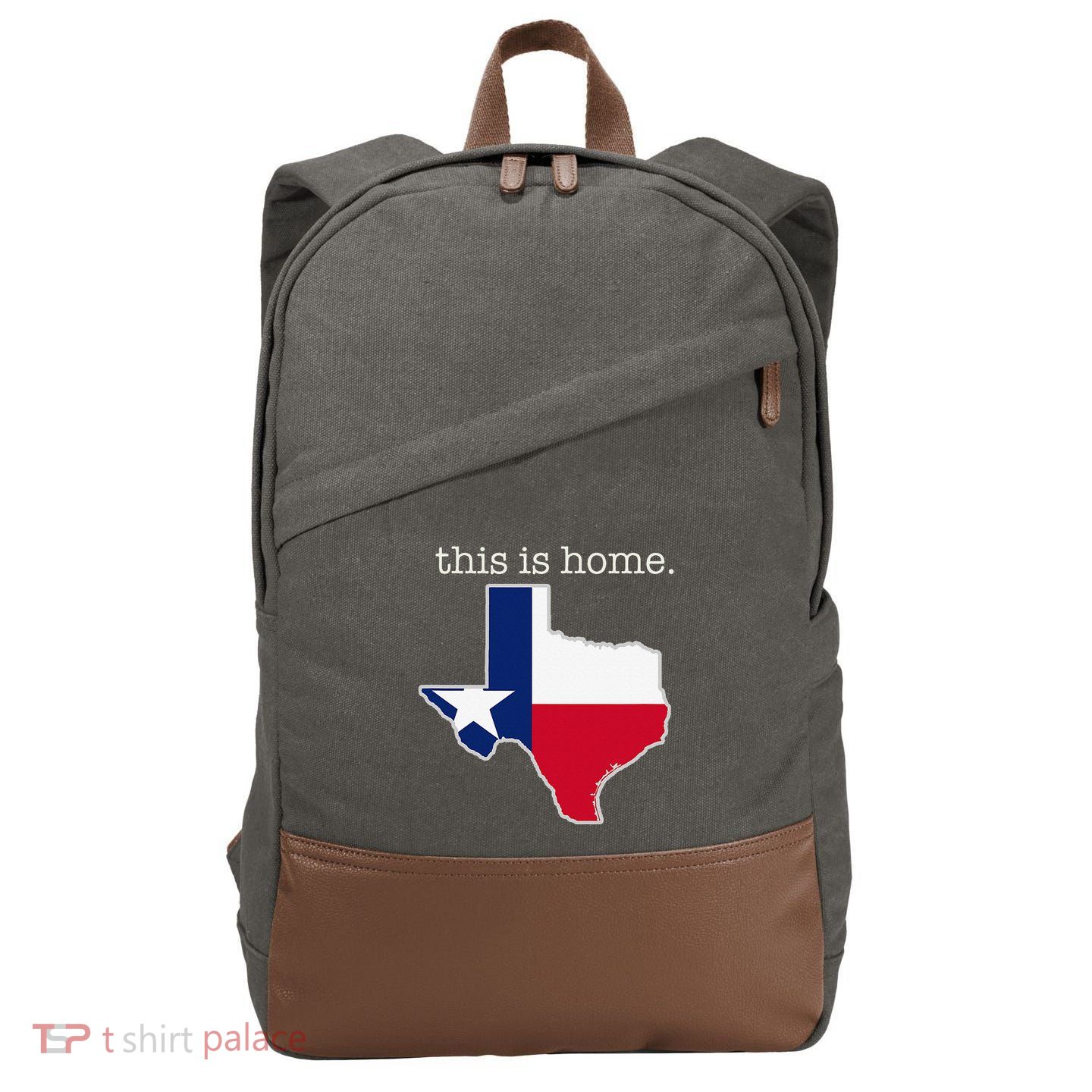 Texas This Is Home with State Outline and Texas Flag Cotton Canvas Backpack