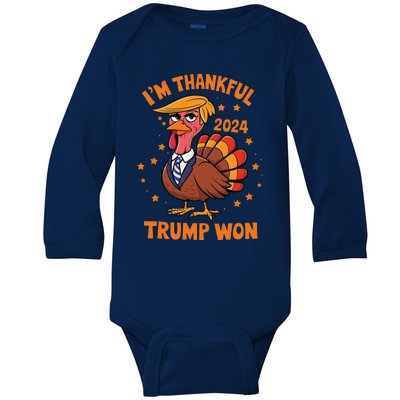 Trump Turkey IM Thankful Trump Won 2024 Baby Long Sleeve Bodysuit