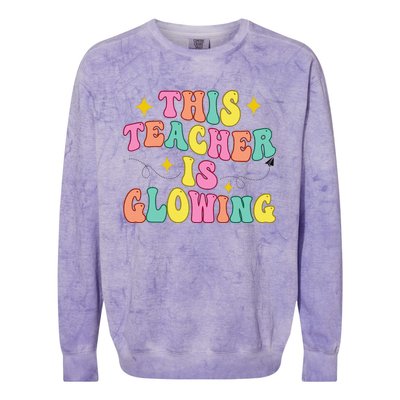 This Teacher Is Glowing Hello Summer Funny End Of School Colorblast Crewneck Sweatshirt