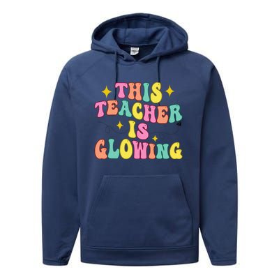 This Teacher Is Glowing Hello Summer Funny End Of School Performance Fleece Hoodie