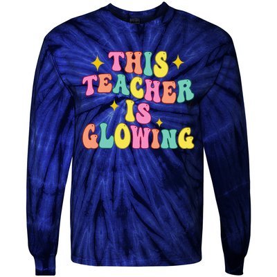 This Teacher Is Glowing Hello Summer Funny End Of School Tie-Dye Long Sleeve Shirt