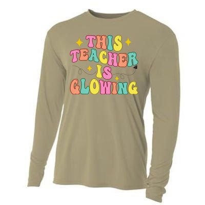 This Teacher Is Glowing Hello Summer Funny End Of School Cooling Performance Long Sleeve Crew