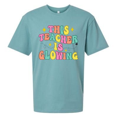 This Teacher Is Glowing Hello Summer Funny End Of School Sueded Cloud Jersey T-Shirt