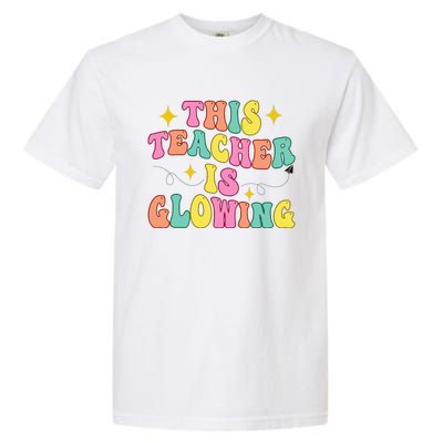 This Teacher Is Glowing Hello Summer Funny End Of School Garment-Dyed Heavyweight T-Shirt