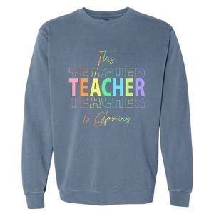 This Teacher Is Glowing Hello Summer Funny End Of School Garment-Dyed Sweatshirt