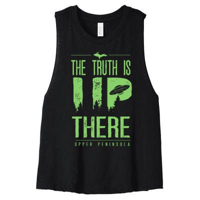 The Truth Is Up There Upper Peninsula Ufo Women's Racerback Cropped Tank