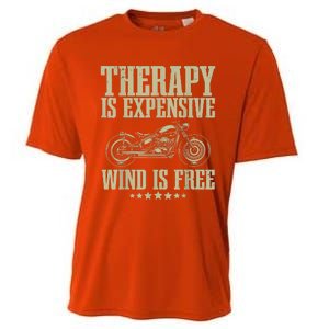 The Therapy Is Expensive Wind Is Free Cool Motorcycle Motorcycle Lovers Rider Cooling Performance Crew T-Shirt