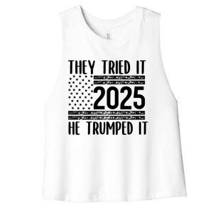 They Tried It He Trumped It 2025 Women's Racerback Cropped Tank