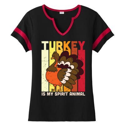 Thanksgiving Turkey Is My Spirit Animal Ladies Halftime Notch Neck Tee