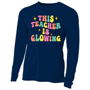 This Teacher Is Glowing Hello Summer Funny End Of School Cooling Performance Long Sleeve Crew