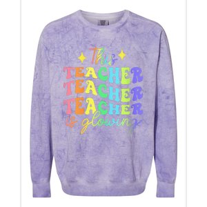 This Teacher Is Glowing Hello Summer Funny End Of School Colorblast Crewneck Sweatshirt