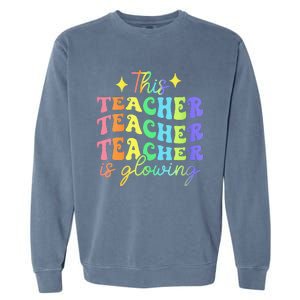 This Teacher Is Glowing Hello Summer Funny End Of School Garment-Dyed Sweatshirt