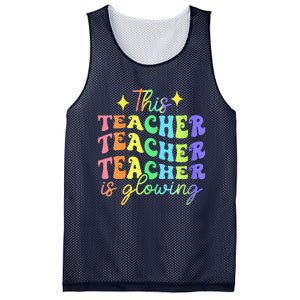 This Teacher Is Glowing Hello Summer Funny End Of School Mesh Reversible Basketball Jersey Tank