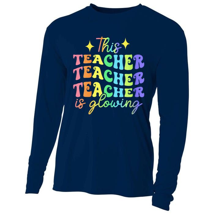 This Teacher Is Glowing Hello Summer Funny End Of School Cooling Performance Long Sleeve Crew