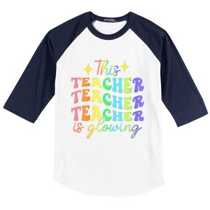 This Teacher Is Glowing Hello Summer Funny End Of School Baseball Sleeve Shirt