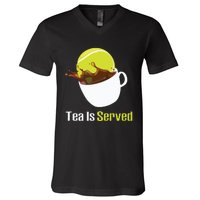 Tennis Tea Is Served Funny Tennis Funny Tea Served Fun Cute V-Neck T-Shirt