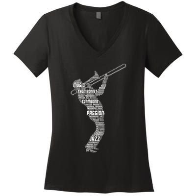 Trombone Trombonist Jazz Musician Women's V-Neck T-Shirt
