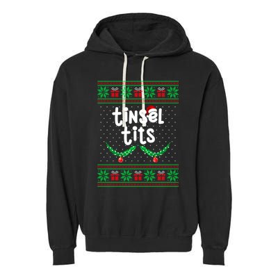 Tinsel Tits Jingle Balls Funny Matching Couple Ugly Christmas Sweater Garment-Dyed Fleece Hoodie