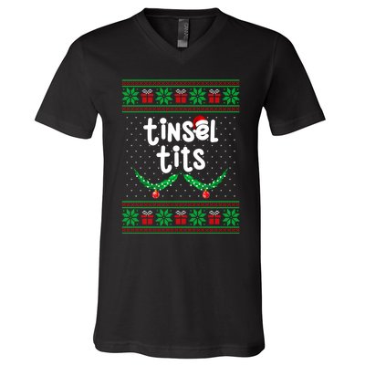 Tinsel Tits Jingle Balls Funny Matching Couple Ugly Christmas Sweater V-Neck T-Shirt