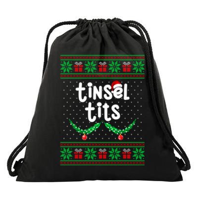 Tinsel Tits Jingle Balls Funny Matching Couple Ugly Christmas Sweater Drawstring Bag