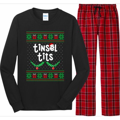 Tinsel Tits Jingle Balls Funny Matching Couple Ugly Christmas Sweater Long Sleeve Pajama Set