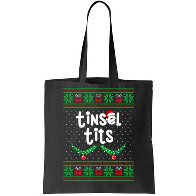 Tinsel Tits Jingle Balls Funny Matching Couple Ugly Christmas Sweater Tote Bag