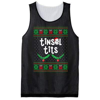 Tinsel Tits Jingle Balls Funny Matching Couple Ugly Christmas Sweater Mesh Reversible Basketball Jersey Tank