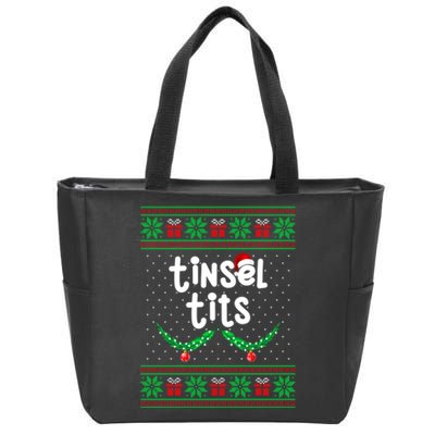 Tinsel Tits Jingle Balls Funny Matching Couple Ugly Christmas Sweater Zip Tote Bag