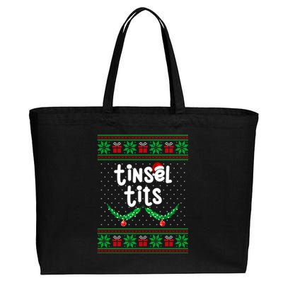 Tinsel Tits Jingle Balls Funny Matching Couple Ugly Christmas Sweater Cotton Canvas Jumbo Tote