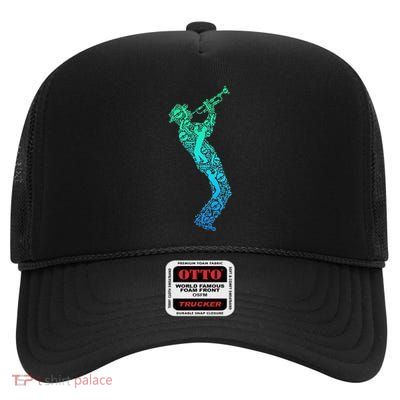 Trumpet Trumpeter Jazz Musician High Crown Mesh Back Trucker Hat