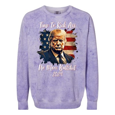 Time To Kick Ass No More Bullshit Trump 2024 Usa Colorblast Crewneck Sweatshirt