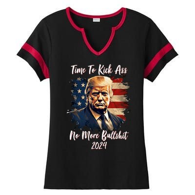 Time To Kick Ass No More Bullshit Trump 2024 Usa Ladies Halftime Notch Neck Tee