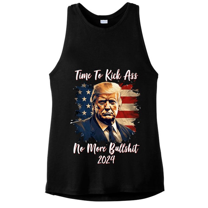 Time To Kick Ass No More Bullshit Trump 2024 Usa Ladies PosiCharge Tri-Blend Wicking Tank