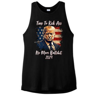 Time To Kick Ass No More Bullshit Trump 2024 Usa Ladies PosiCharge Tri-Blend Wicking Tank