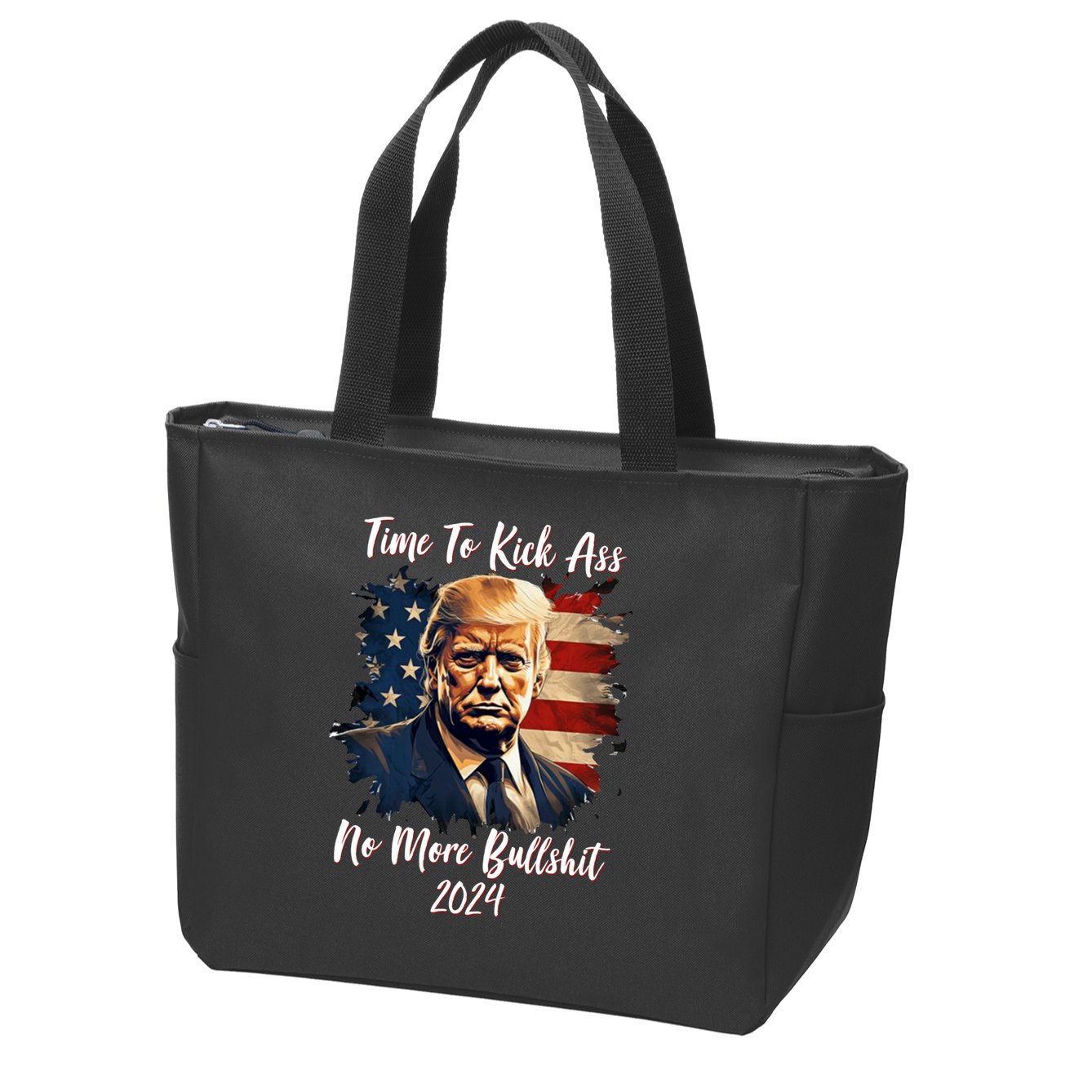 Time To Kick Ass No More Bullshit Trump 2024 Usa Zip Tote Bag
