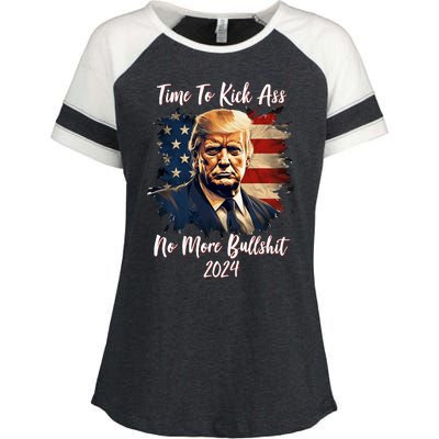 Time To Kick Ass No More Bullshit Trump 2024 Usa Enza Ladies Jersey Colorblock Tee