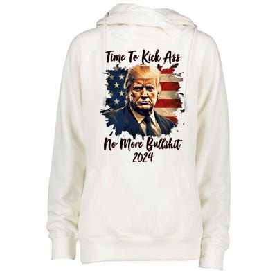 Time To Kick Ass No More Bullshit Trump 2024 Usa Womens Funnel Neck Pullover Hood