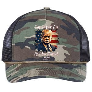 Time To Kick Ass No More Bullshit Trump 2024 Usa Retro Rope Trucker Hat Cap