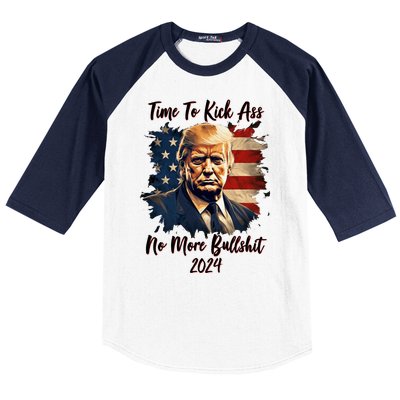 Time To Kick Ass No More Bullshit Trump 2024 Usa Baseball Sleeve Shirt