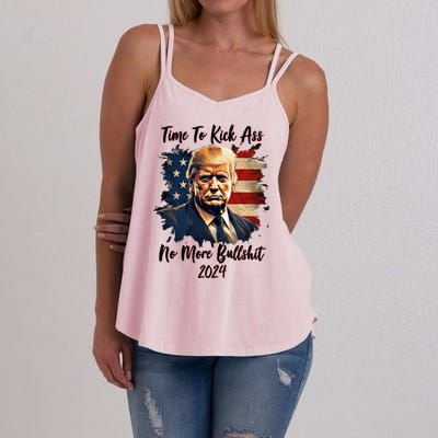 Time To Kick Ass No More Bullshit Trump 2024 Usa Women's Strappy Tank