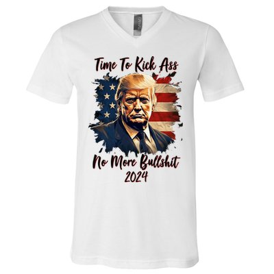 Time To Kick Ass No More Bullshit Trump 2024 Usa V-Neck T-Shirt