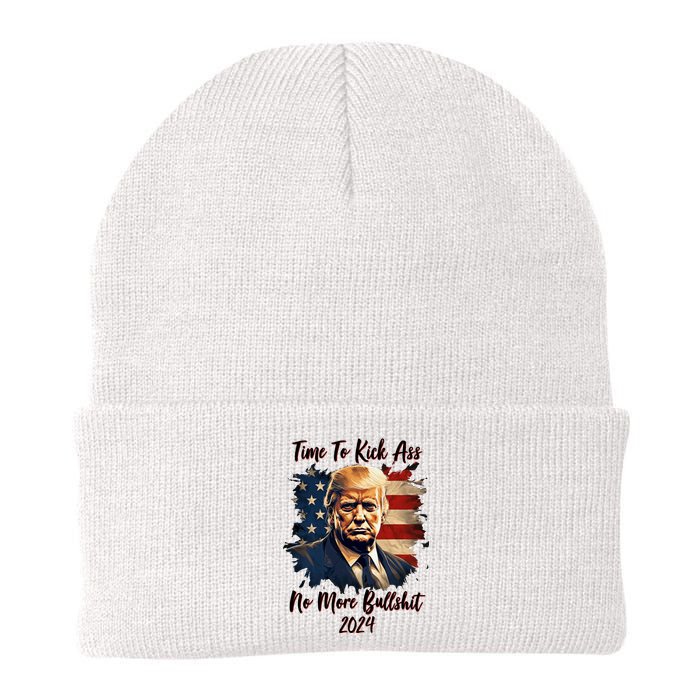 Time To Kick Ass No More Bullshit Trump 2024 Usa Knit Cap Winter Beanie