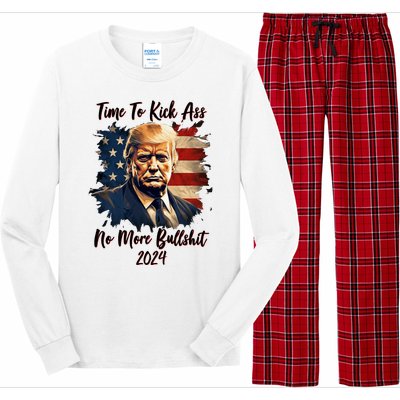 Time To Kick Ass No More Bullshit Trump 2024 Usa Long Sleeve Pajama Set