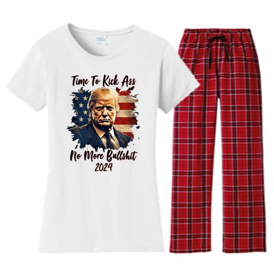 Time To Kick Ass No More Bullshit Trump 2024 Usa Women's Flannel Pajama Set